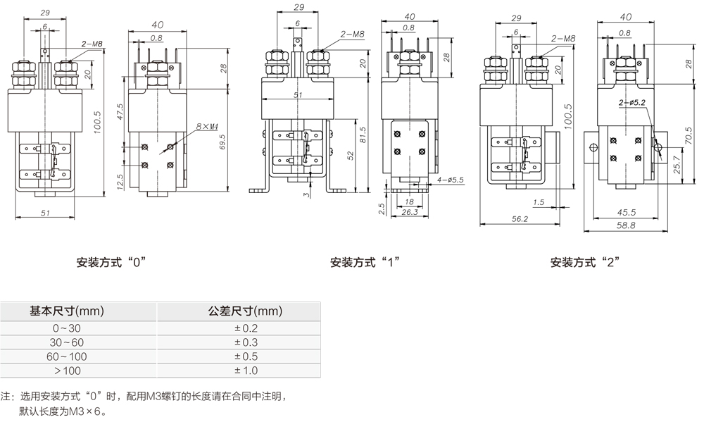 直流接触器型号尺寸图